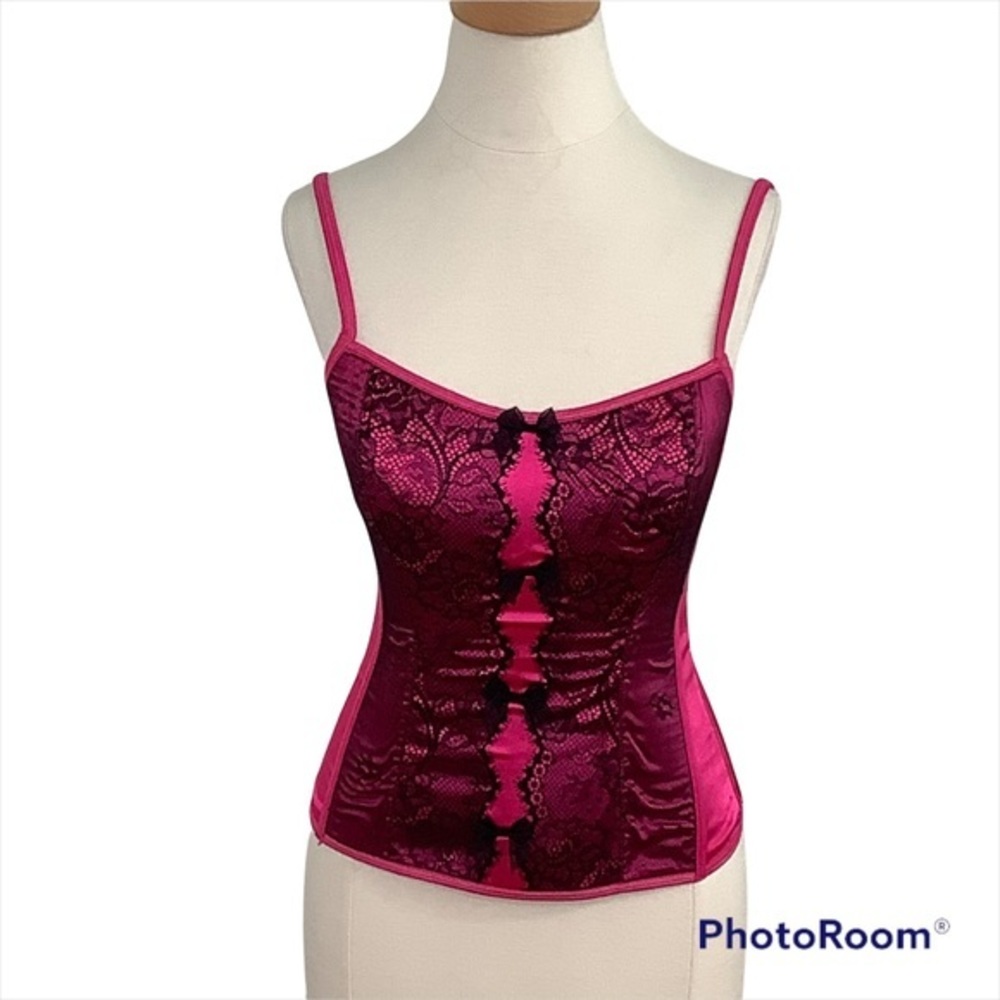 Victoria’s Secret lace satin corset bra pink and black size M EUC